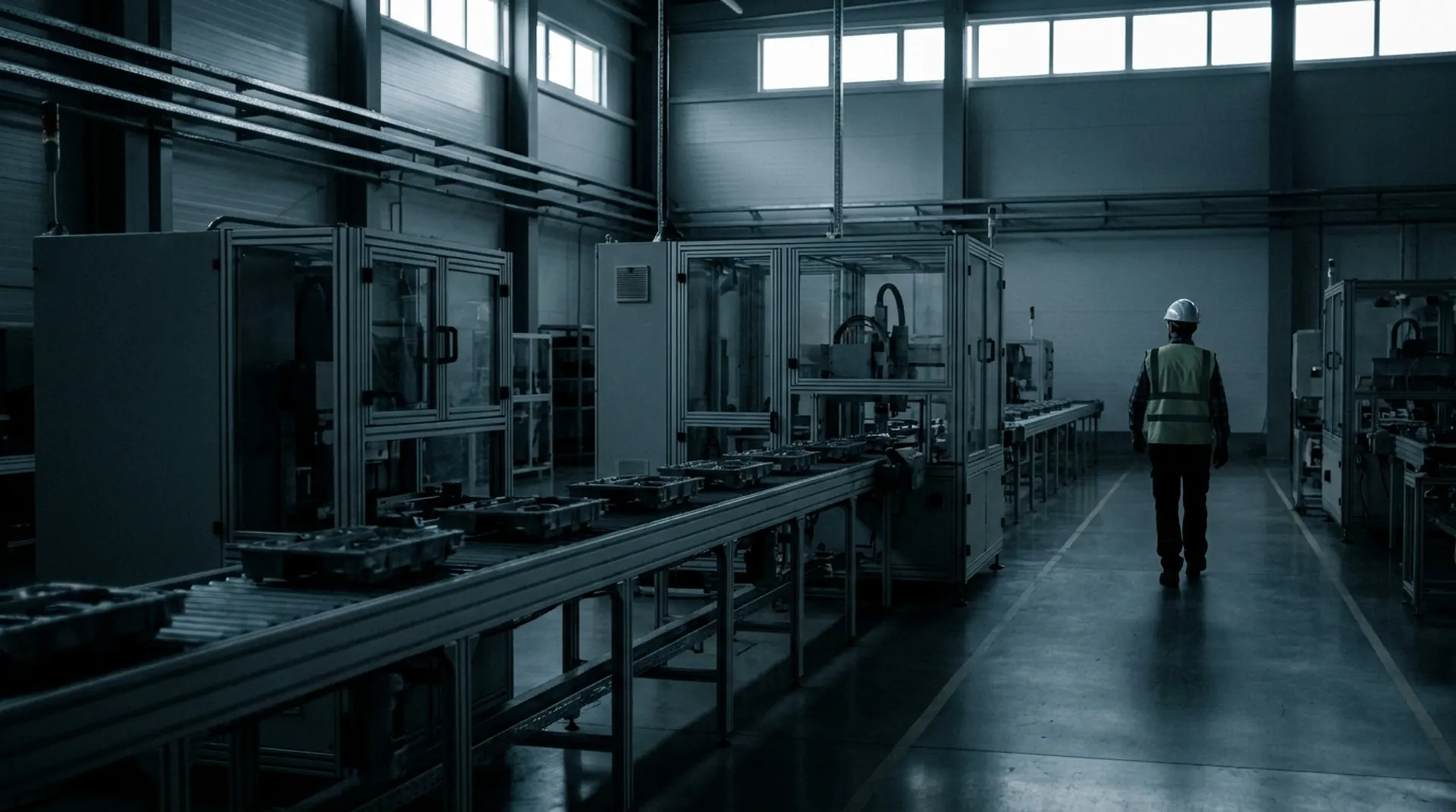 Engineer walking along a manufacturing line